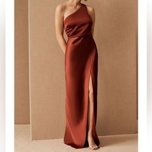 BHLDN Dylan One-Shoulder Satin Side-Slit Gown